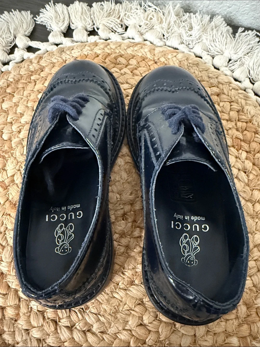 Gucci Kids BLack Patent Leather Wingtip Brogue Lace Up Shoes Size EU 27 US 10.5